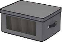 Vista 9 de Household Essentials - Caja de almacenamiento de lona con tapa y asas para vajilla de porcelana de fiesta y copones de vino, color rojo con ribetes