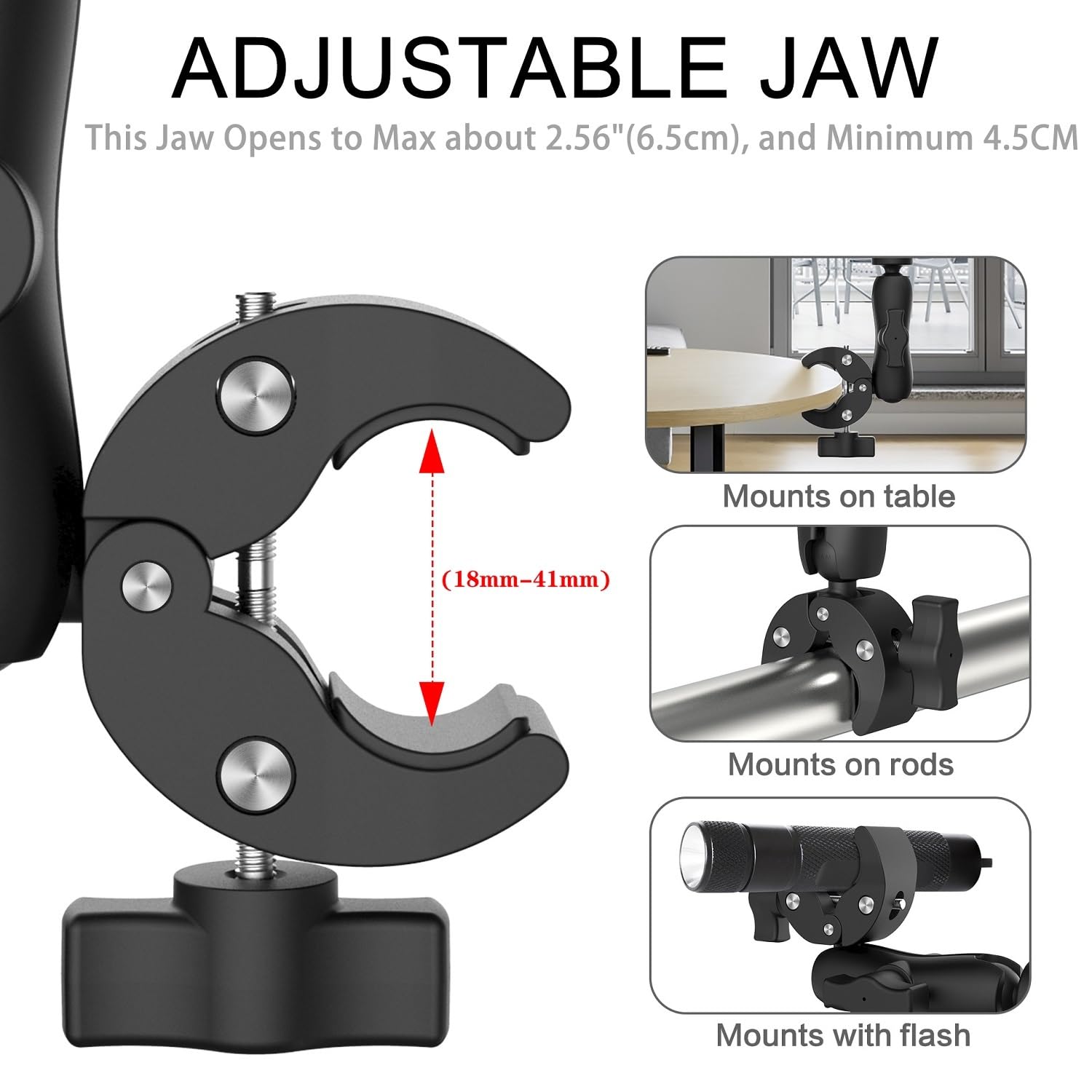 Super Mount Clamp Socket Arm 1/10.2 cm-20 - Adaptador de cabeza esférica para cámara/monitor/luces LED/accesorios de micrófono