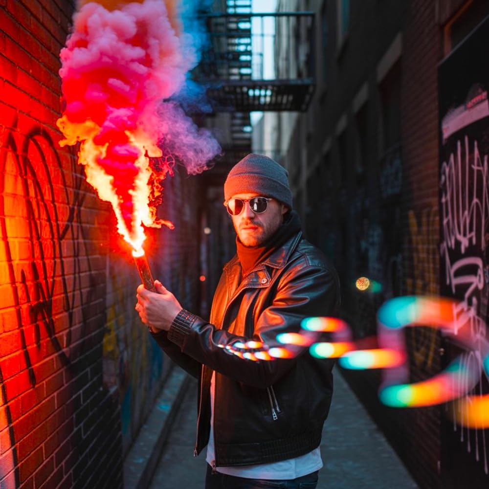 Fumigène Flamme de Bengale ROUGE VIF - Lot de 5 - Torche durée 40 secondes - Allumage à Mèche, fumigene couleur à tenir en Main - idéal pour évènements, supporter sport Catégorie F1