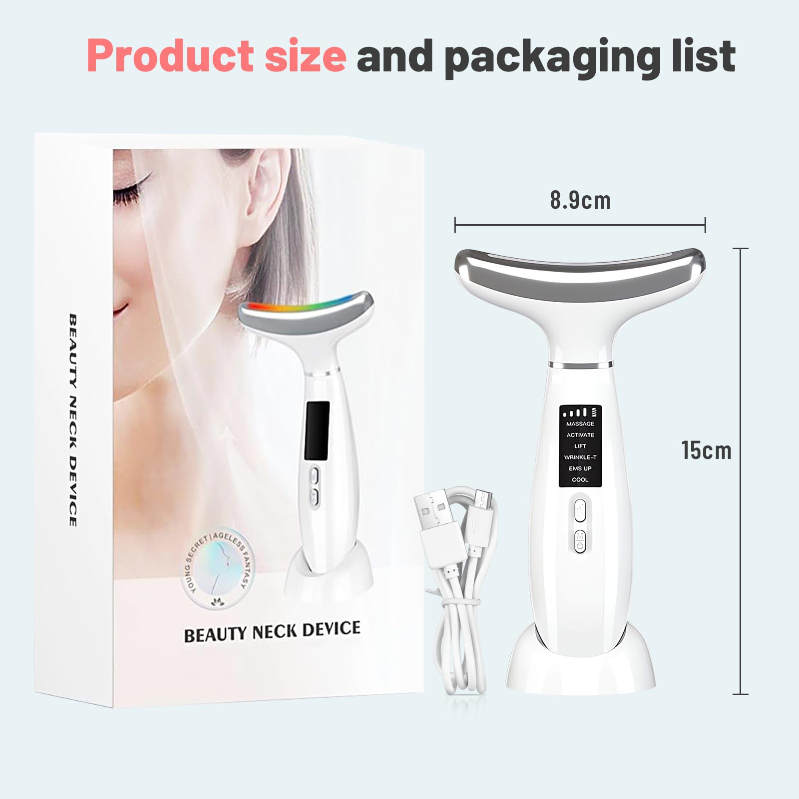 Appareil Massage Visage 7 LED, chaud/froid, EMS, 4 niv. & USB-C | Raffermissement pour visage, cou & yeux – anti-rides, drainage lymphatique et effet tenseur, idéal pour un soin quotidien