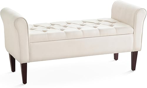 Miniatura 34 de HUIMO Banco de almacenamiento de 48 pulgadas, otomana de almacenamiento con brazos con patas de madera maciza de 7.5 pulgadas, banco de pie de cama