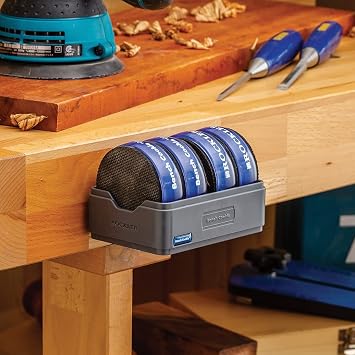 Rockler Bench Cookie Storage Rack Starter Kit (Pack of 3) - ABS Plastic Holder for Finishing Bridges & More -Wall, Pegboard Mount Work Bench Grip Box -Tool Organizer w/Side Notches -Woodworking Pucks