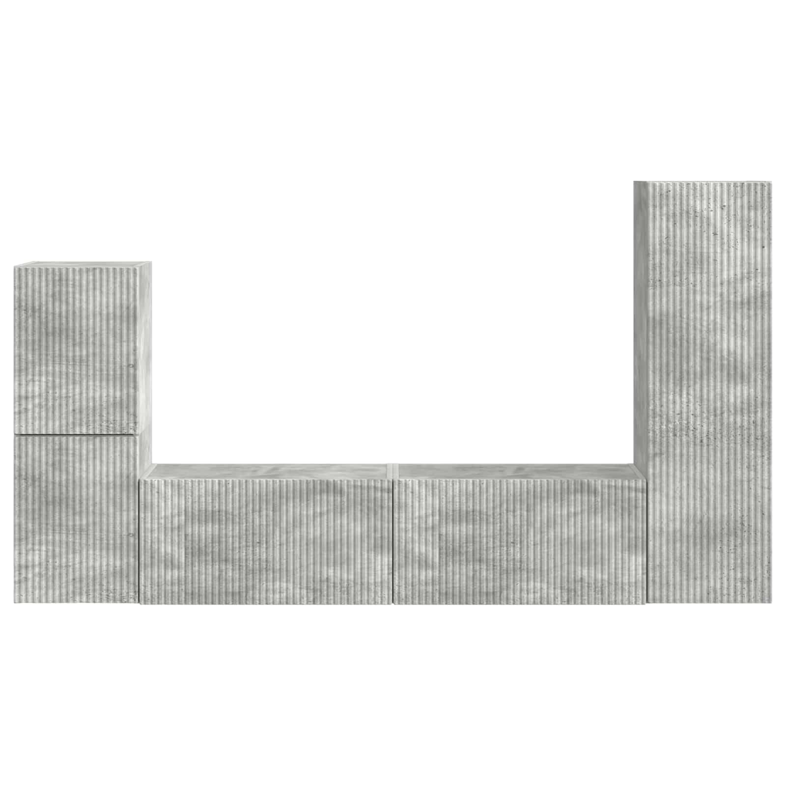 TV-Schrankset Wandmontiert 4-teilig, Beton Grau Holzwerkstoff, Modernes Media Center für Wohnzimmer, Elegantes Design mit Viel Stauraum