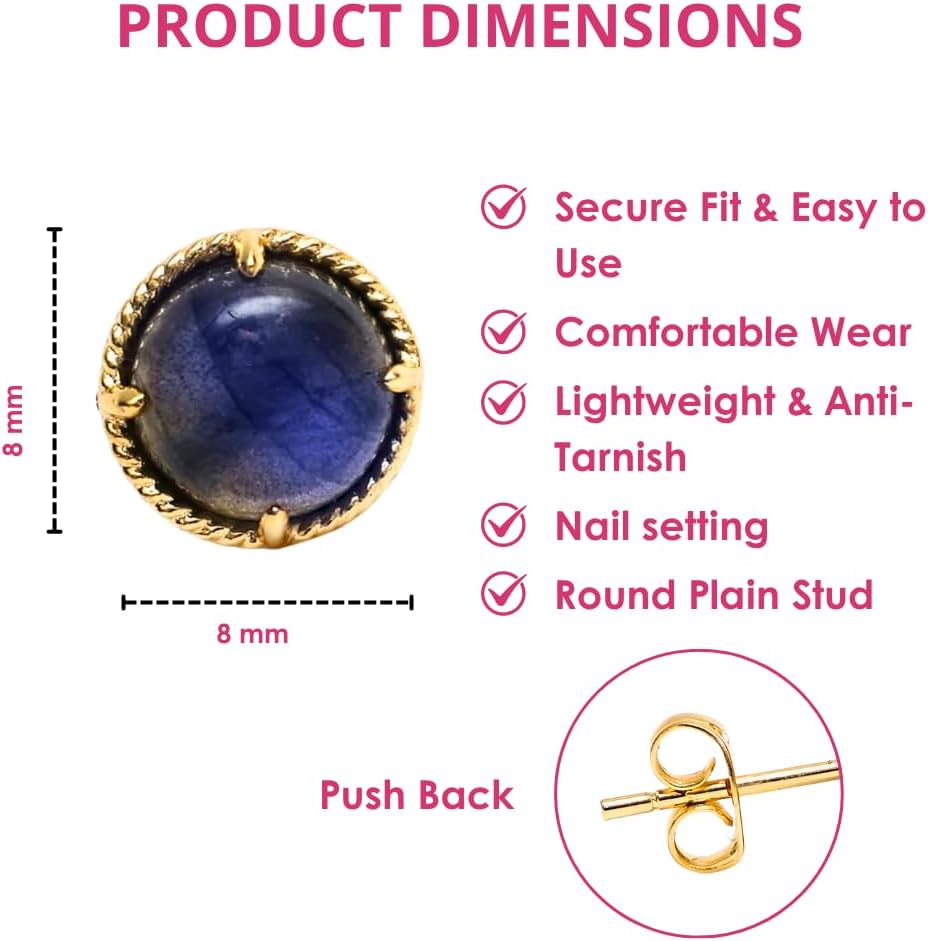 Gempires Natural Round Stud Earrings For Women Trendy Fashion Jewelry Hypoallergenic Gold Plated Dainty Post Earrings Everyday Wear - Image 3