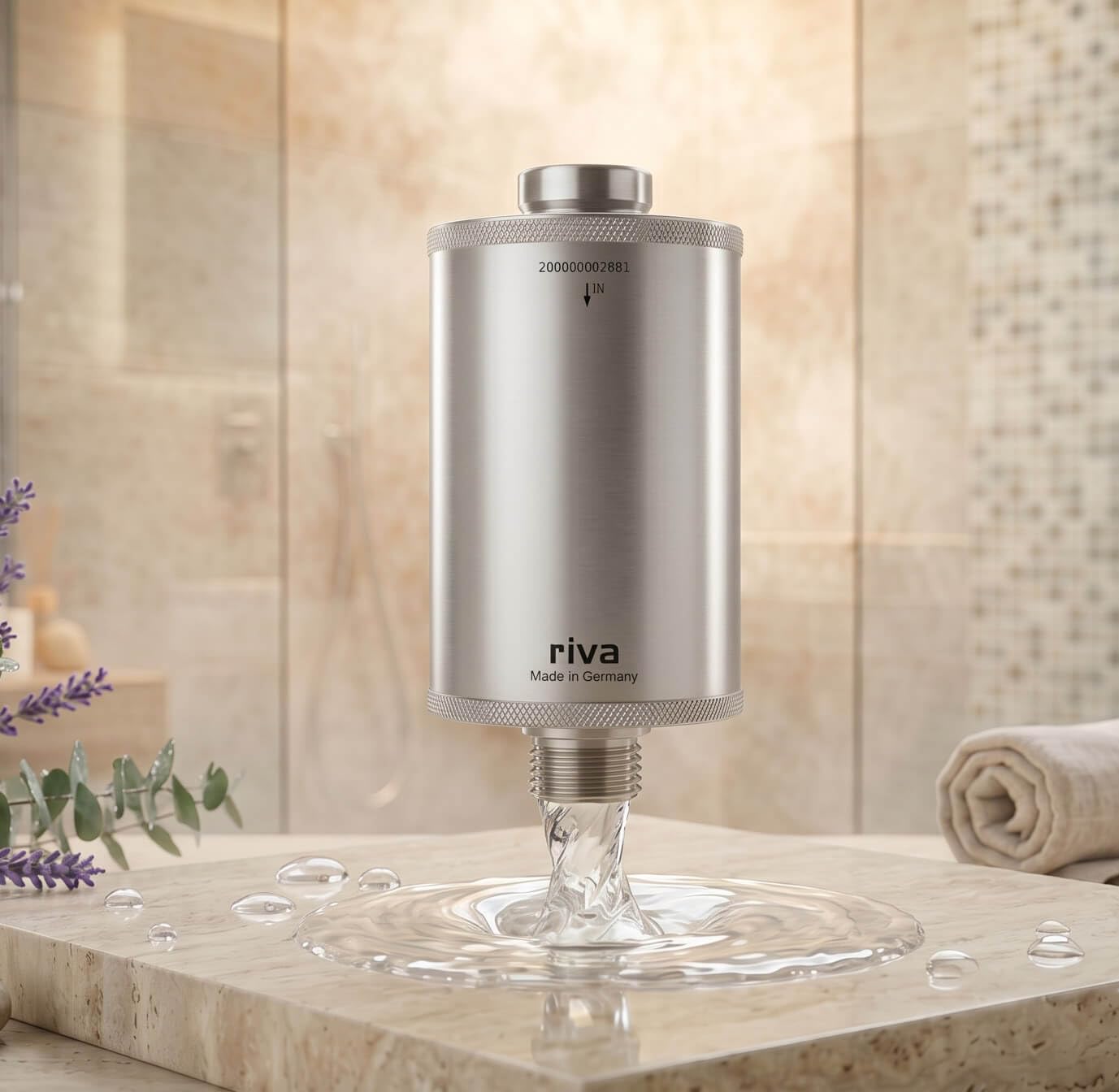 rivaALVA Skin & Hair EM SLIM Edelstahl Duschfilter - Wasserfilter mit Blockaktivkohle und EM-Keramik - Filterung von Schwermetallen, Chlor