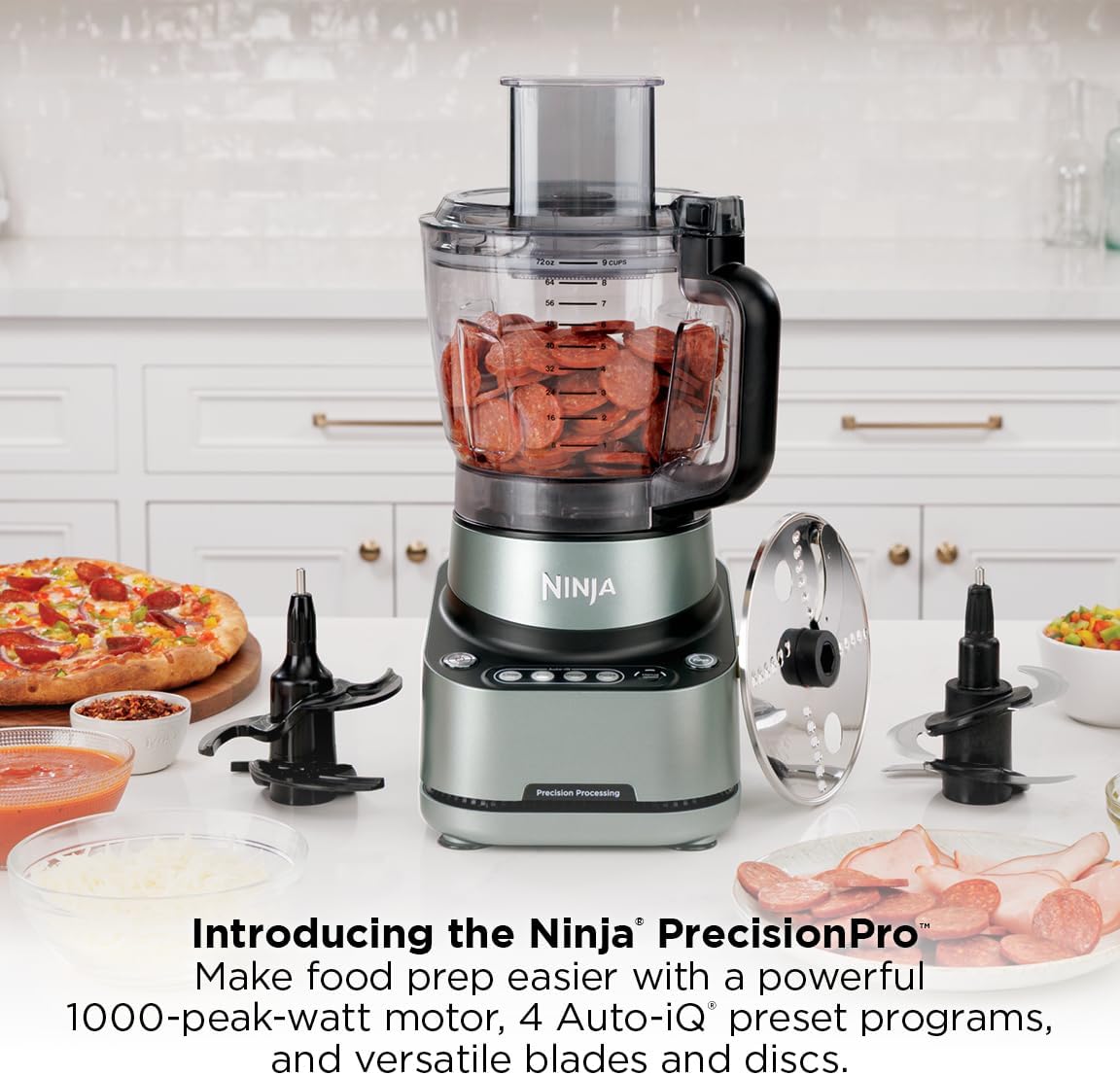 Ninja 9-Cup Food Processor for Kitchen, 1000PW motor, 9-Cup Processing Bowl, Multiple Blades and Adjustable Speed, for Chopping and Slicing Vegetables, Pureeing, and Mixing Dough, BZ601