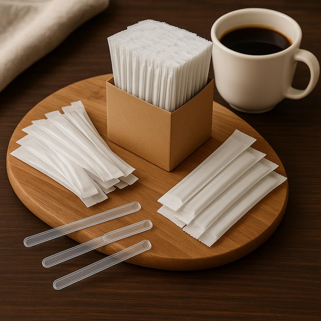 Palettine Caffè Monouso in Plastica Imbustate Singolarmente, 10 Confezioni da 50 Pezzi (Totale 500), Palettine Igieniche Resistenti per Bar, Ufficio, Casa e Distributori Automatici