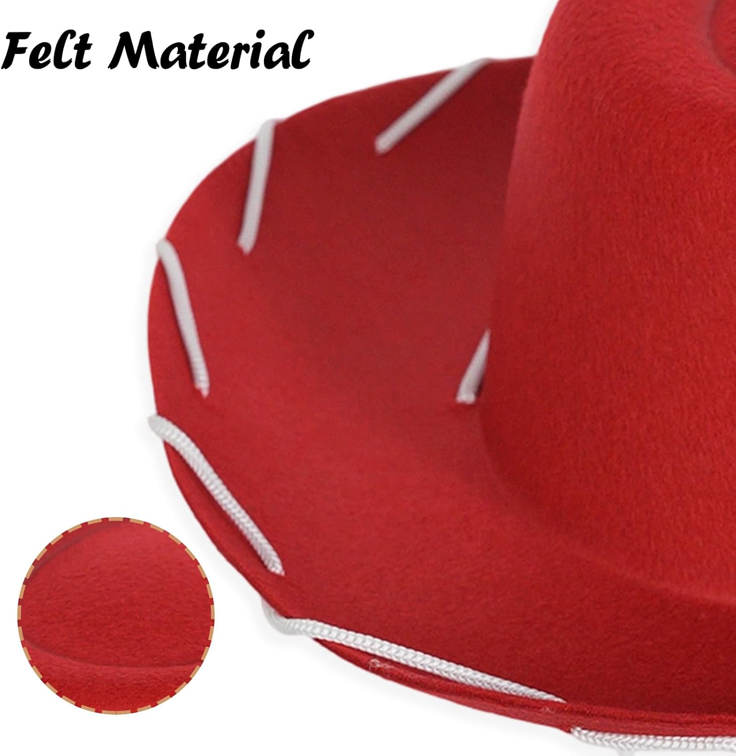 Red Felt Cowboy Hat with Adjustable Strap Adult Red Western Cowgirl Hat Vintage Western Sheriff Hats Wide-Brimmed Hats Classic Sheriff Costume for Halloween Cosplay Party