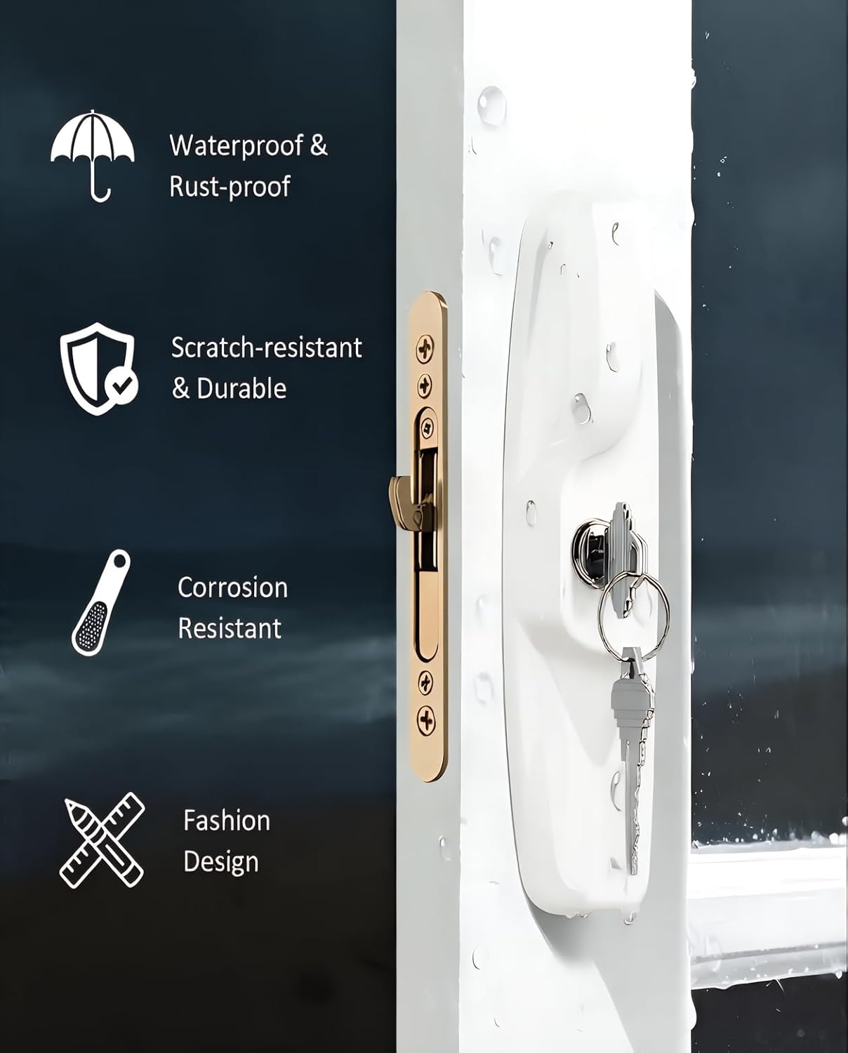 Aluminum Sliding Glass Patio Door Handle Set with Mortise Lock & Keys, Fits 1-1/4" to 2" Thick Doors 3-15/16" Hole Spacing, Adjustable Thumb Latch, Non-Handed, Matte White