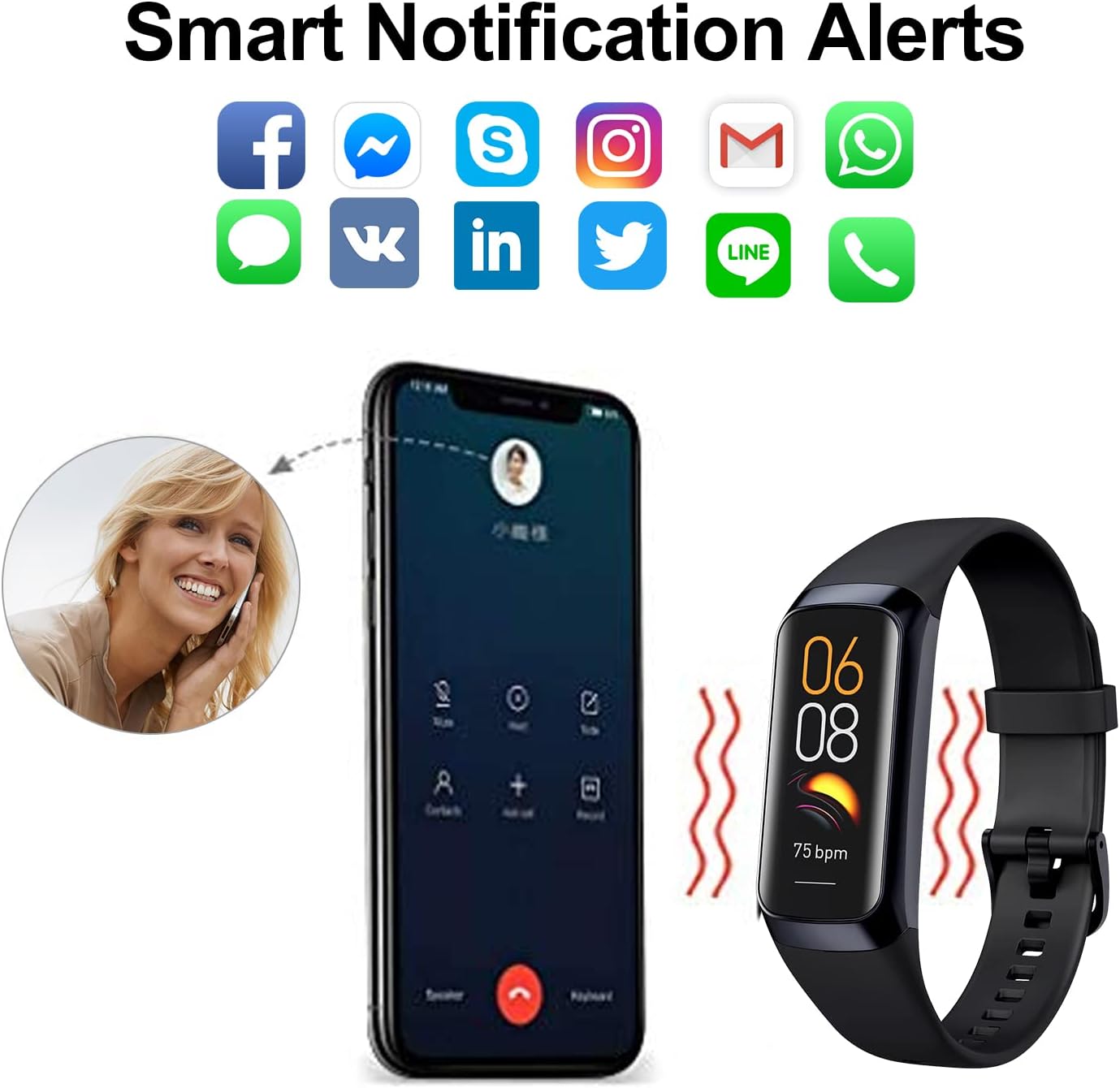 AK1980 Fitness Tracker smart notifications