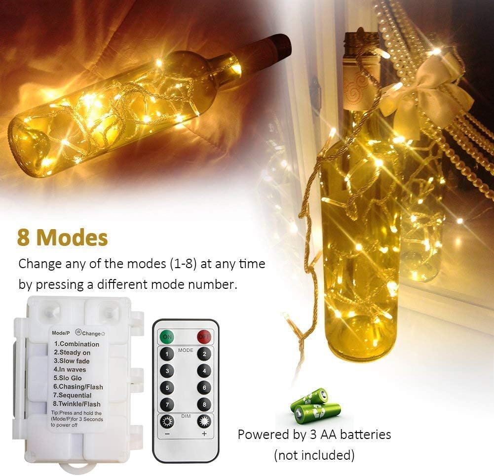koopower 36ft 100 Led Battery Fairy Lights with Timer on Waterproof String, 36ft Clear Wire, Remote (Timer, Dimmable, 8 Modes), Warm White