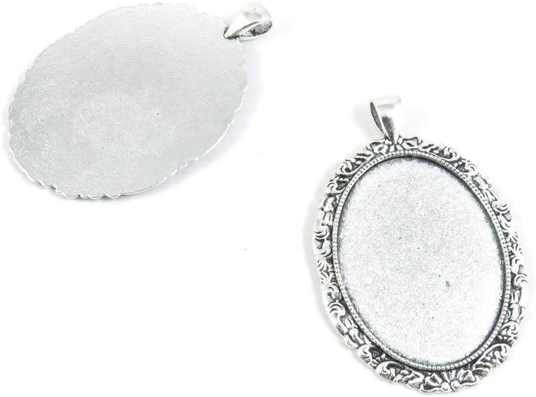 Antique Silver Tone Jewelry Making Charms Pendant Findings Craft Supplies Bulk Lots Arts I4DW7 Oval Cabochon Frame Blanks 40x30mm