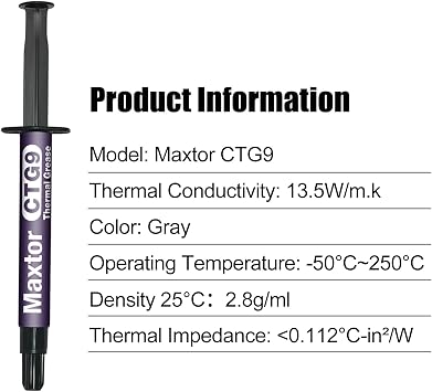 CTG9 Thermal Paste (2g) - 13.5W/m.k Enhanced Thermal Compound, Optimal for CPUs, Consoles, Graphics Cards, Laptops, Safe for Electronics, Long-Lasting