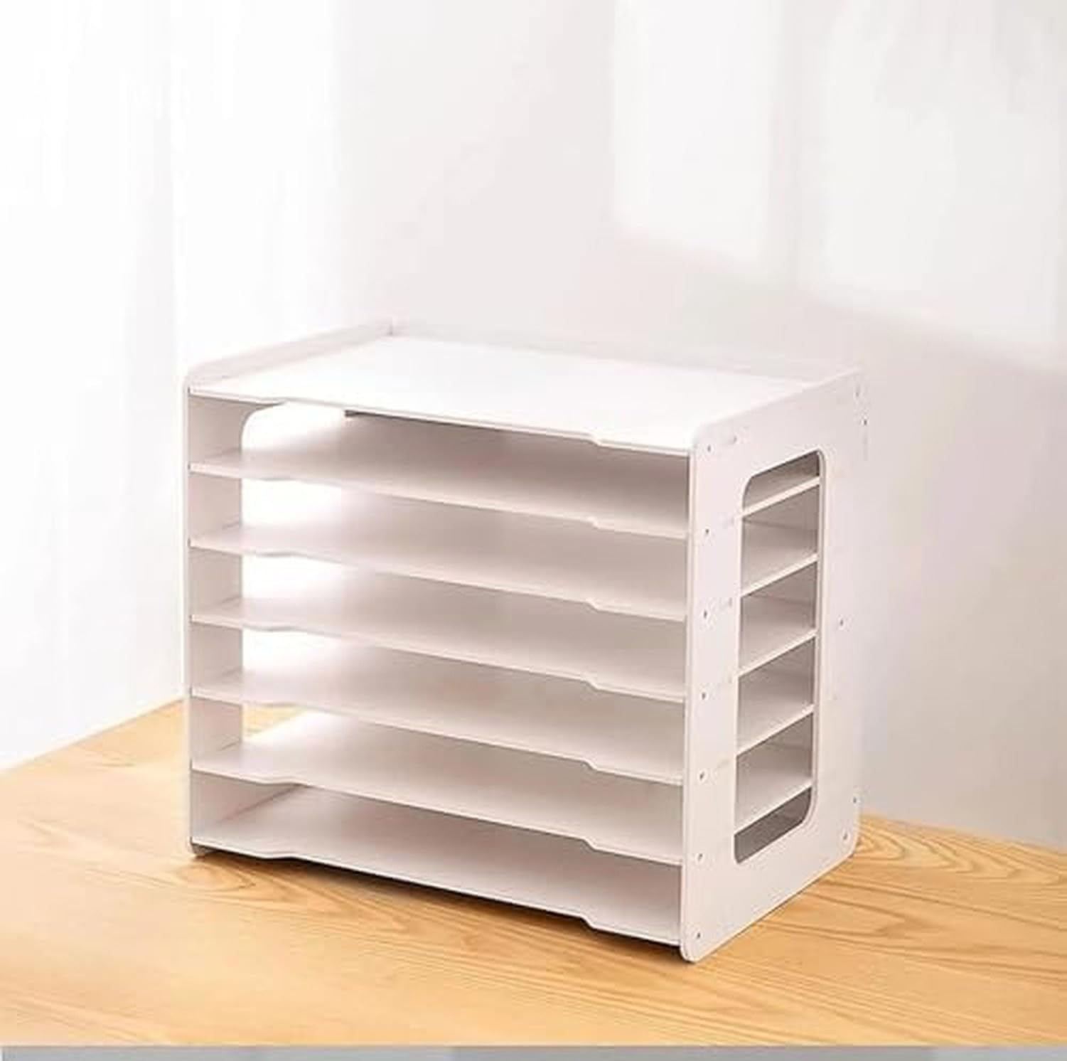 Organizer da scrivania in legno per documenti formato A4 A3, soluzione extra large a 7 ripiani con vassoi ribaltabili per uso domestico o ufficio