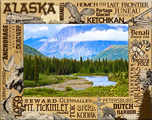 Saddle Mountain Souvenir Alaska Montage Laser Engraved Wood Picture Frame Landscape (5 x 7)