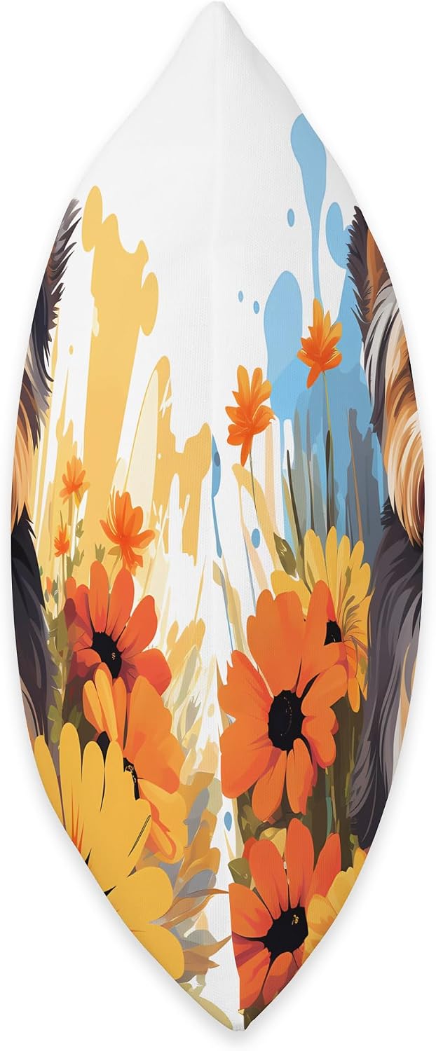 Cute Yorkie in Flower Garden Yorkshire Terrier Dog Mom Throw Pillow