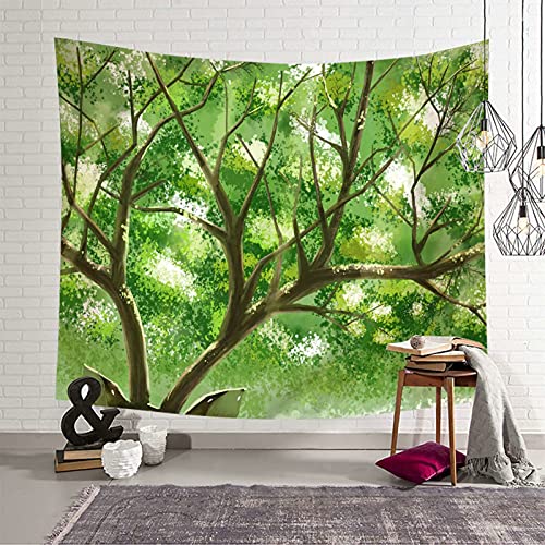 Tapiz de pared KnSam de ramas verdes: dale un toque natural y fresco a tu salón de 150x150 cm