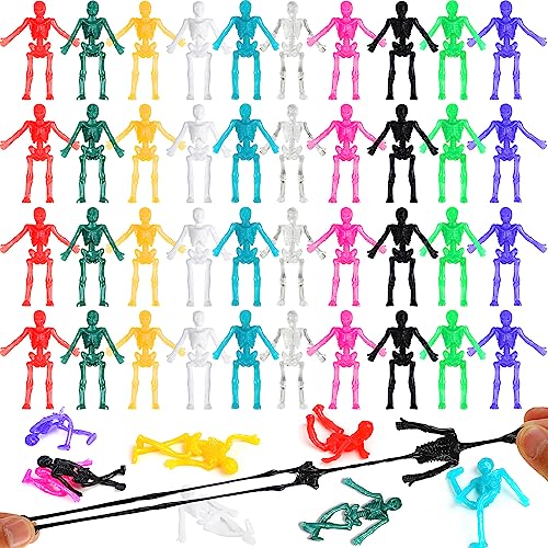 FINGOOO 50PCS Stretchy Men Coloured Skeleton Halloween Party Bag Fillers for Kids Unisex Stretchy Man Lucky Gift Toy for Children Party Bag