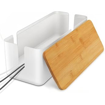 Firschoie Cable Management Box, 30 x 12 x 11.5 cm, Storage Box | For cables with bamboo lid, storage box for hiding cables, f