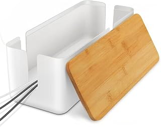 Firschoie Cable Management Box, Cord Storage Box with Bamboo Lid, For Storage and Organization (White)