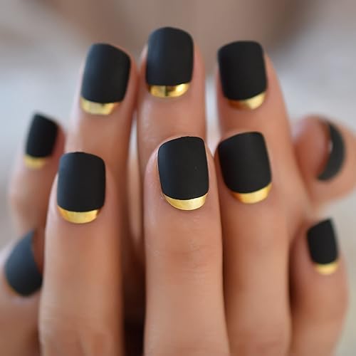 Miniatura 9 de iMABC 24 uñas postizas de espejo metálico cromado plateado negro ataúd uñas a presión cortas de longitud media brillo acrílico acrílico cubierta