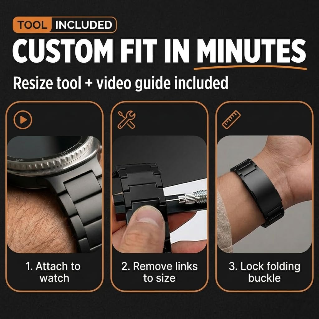 Ultra Supply Co. Titanium Band Compatible with Samsung Galaxy Watch 8 Classic 46mm 44mm 40mm - Metal Strap with Folding Buckle and Scratch-Proof DLC Coating, Waterproof, One Size Fits All