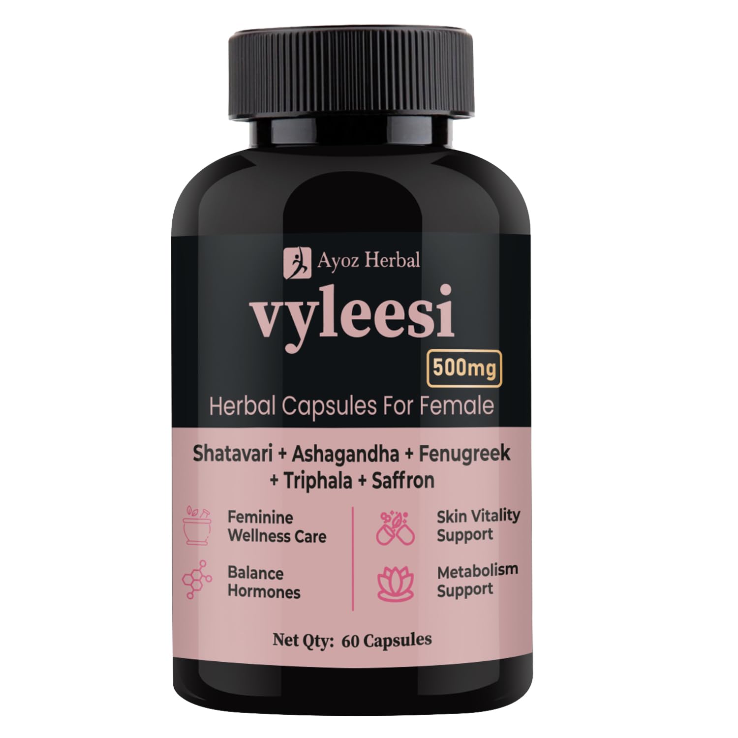 Vyleesi Herbal Women Wellness Capsules | Hormonal Balance, Energy & Vitality Support | With Shatavari, Ashwagandha, Shilajit & Saffron | 500mg Ayurvedic Blend- 60 Capsules-image-18
