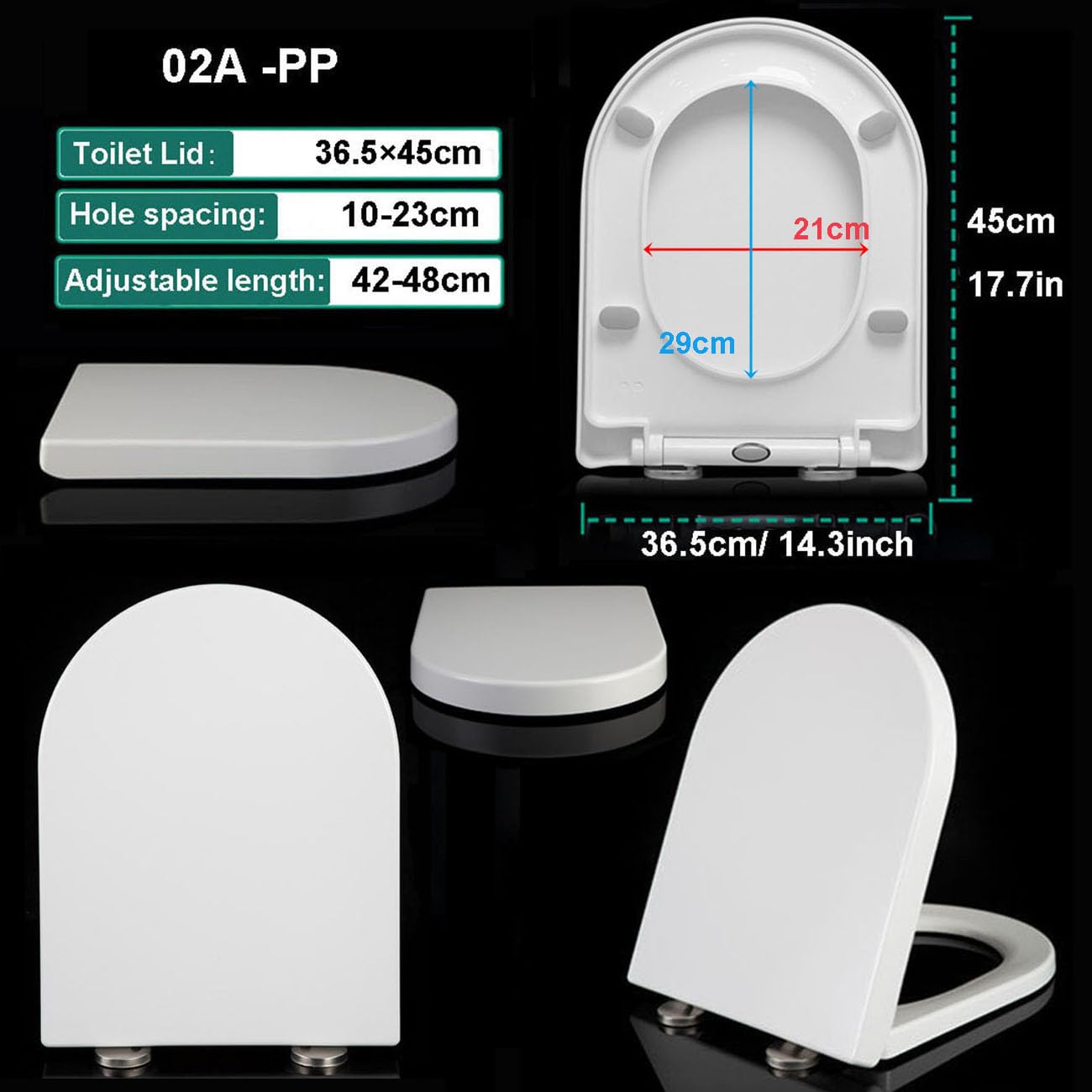 WC-Sitz mit Absenkautomatik, 460 x 360 mm, Schnellverschluss, kein Schlagen, leicht zu reinigen, Befestigung oben, weißer Toilettendeckel, komfortables Badezimmer-Upgrade, langlebiger Ersatzsitz