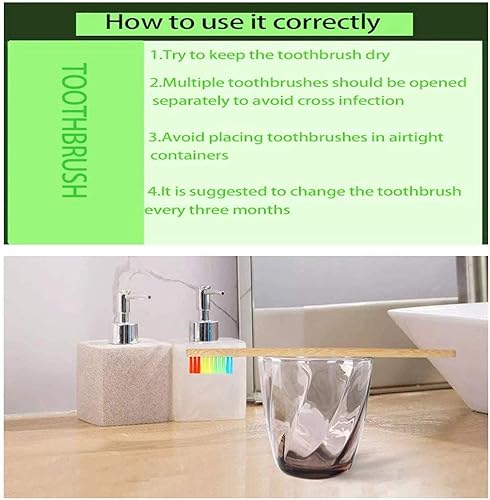 Miniatura 6 de Cepillo de dientes de bambú con cerdas de carbón suave, paquete de 10 cepillos de dientes de madera natural, mango redondo con fondo de pie de