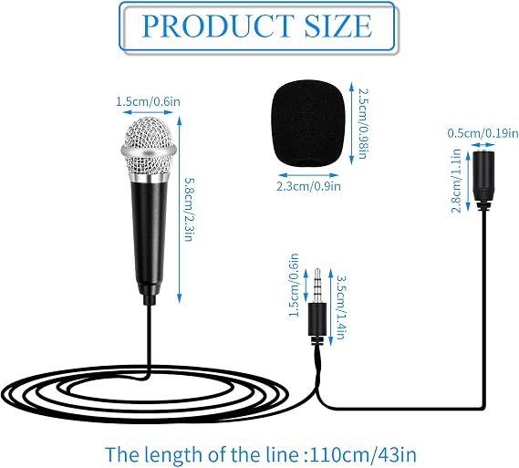 Jinlaili Mini Microphone - Portable Karaoke Vocal Mic With 3.5 mm Universal Cable, Metal Wired Handheld for Mobile Phone, Laptop, Notebook