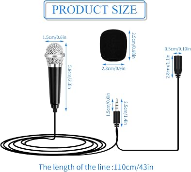 Jinlaili Mini Microphone - Portable Karaoke Vocal Mic With 3.5 mm Universal Cable, Metal Wired Handheld for Mobile Phone, Laptop, Notebook