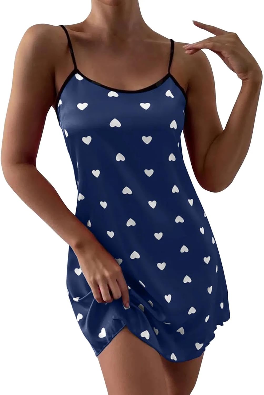 Lingerie Sets Women'S Heart Print Satin Underwear Lace Nightdress