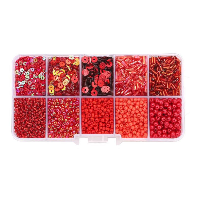 One Box 120grams Assorted Beads and Sequins Kit for Bracelets Making,Assorted Glass Craft Beads PVC Loose Sequins for Keychain Making,Red