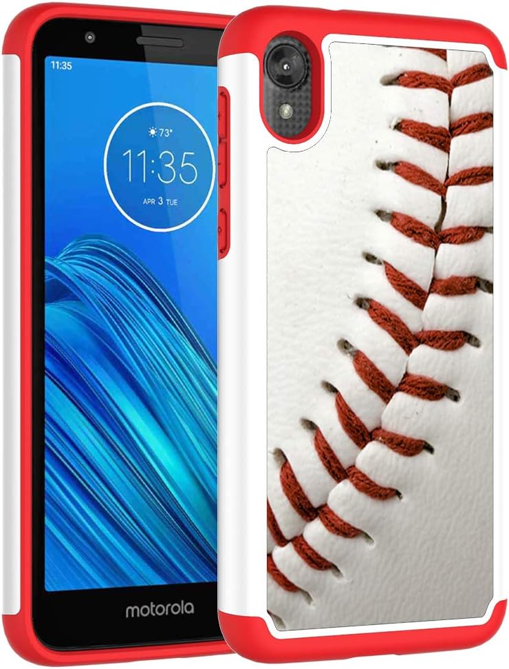 Moto E6 Case, Motorola E6 Case - Baseball Sports Pattern Shock-Absorption Hard PC and Inner Silicone Hybrid Dual Layer Armor Defender Protective Case Cover for Motorola Moto E6 2019