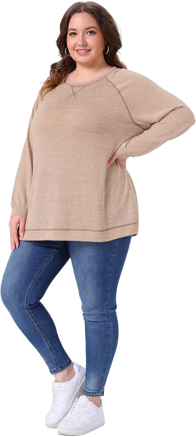 Agnes Orinda Plus Size Sweatshirts for Women 2025 Fall Side Split Long Sleeve Crew Neck Casual Pullover Loose Knit Blouse Top - Image 3