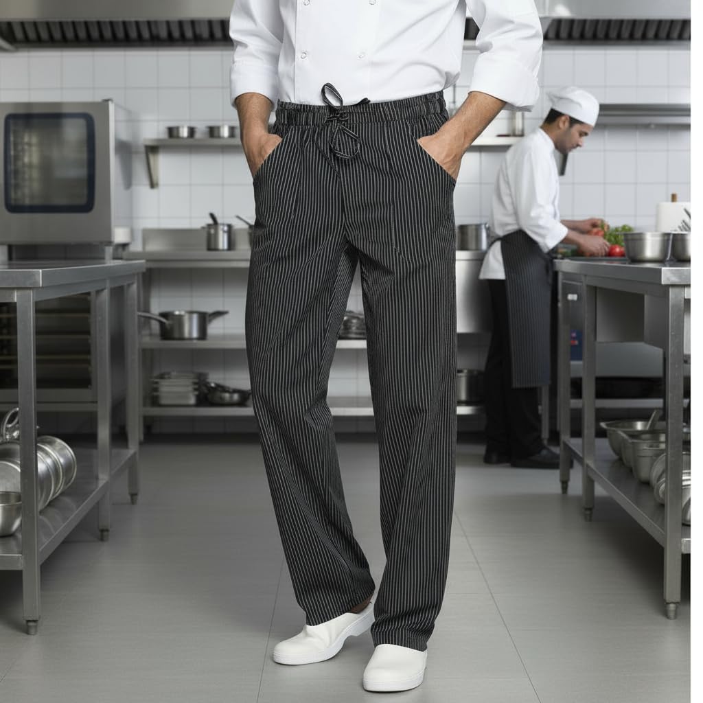 Peter's abiti da lavoro Pantalones de cocinero Chef Pizzaiolo Pastelero para Uniforme de Enfermera Unisex, Negro Gessato