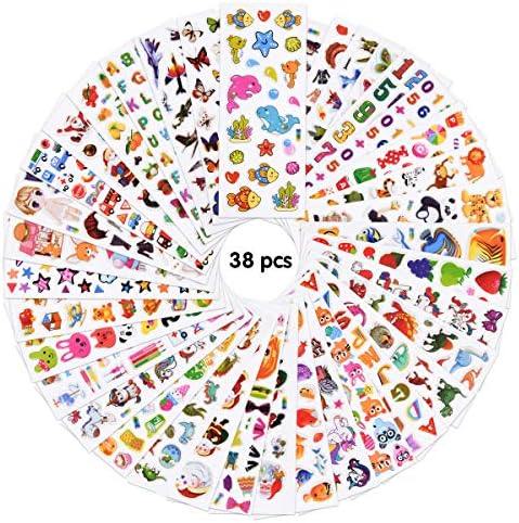 Vicloon 3D Stickers for Kids Toddlers, 38 Variety Sheets Puffy Stickers, 1000+ Children Stickers for Party Rewarding Gifts Scrapbooking Including Animals Dinosaurs Santa Fruits Star Car and More