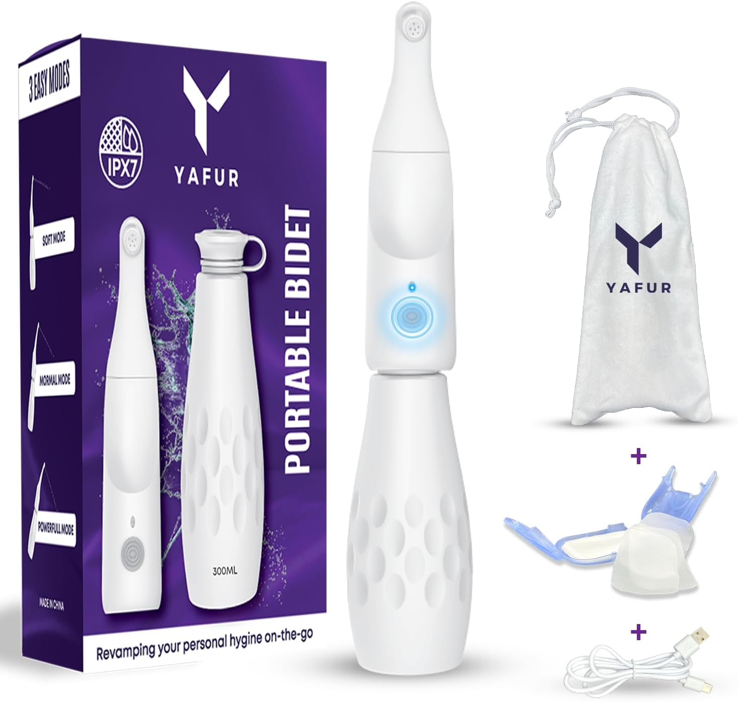 Portable Bidet for Travel 350ML with 50 Soap Sheets, 800 mah Rechargeable Travel Bidet with 3 Spray Modes, IPX7 Waterproof, USB-C Charging Portable Bidet for Women and Men
