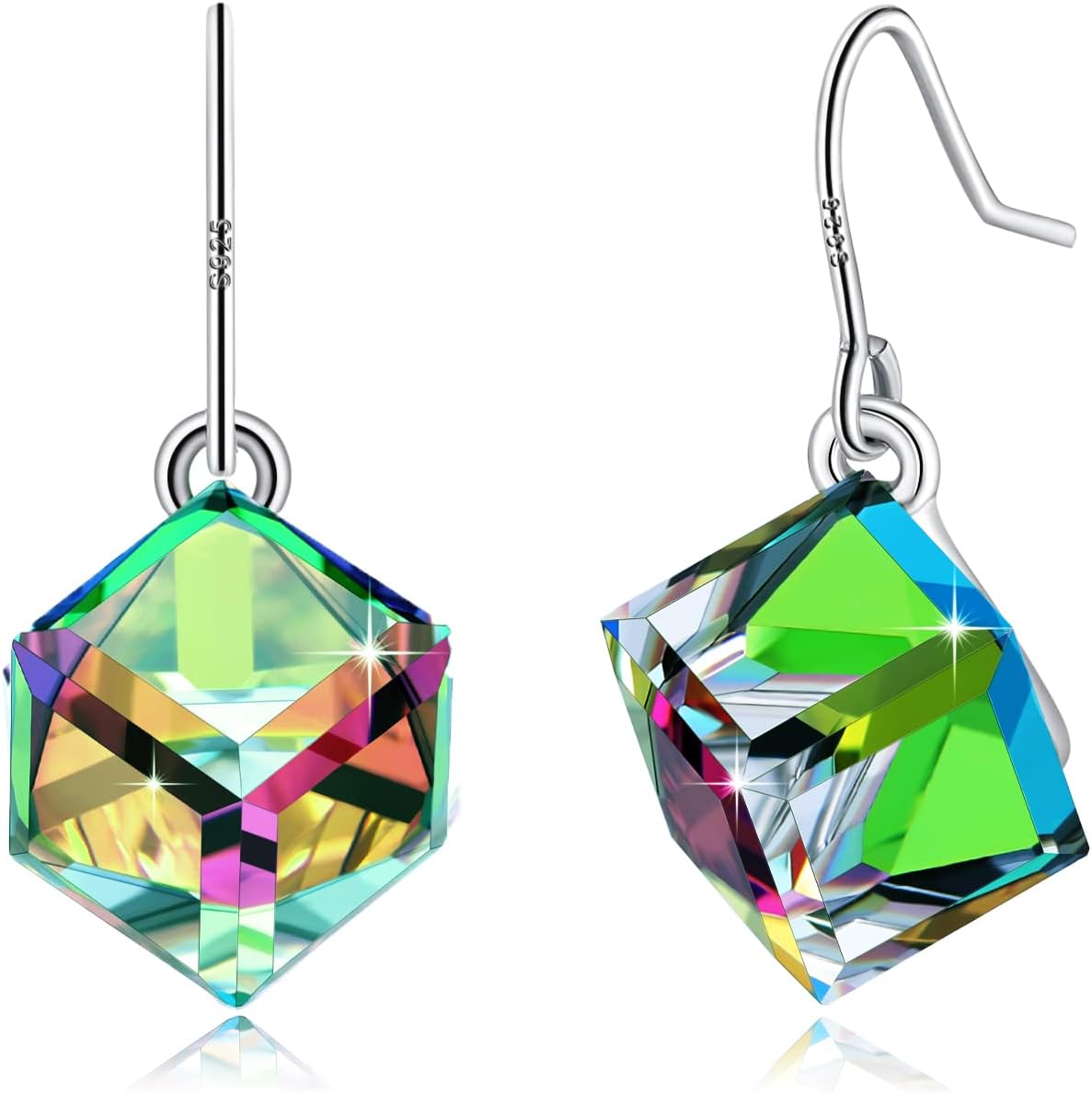 PLATO H S925 Sterling Silver Cube Earrings Crystals for Women with Exquisite Unique Gift Box Dainty Jewelry for Anniversary Valentine's Mother's Day