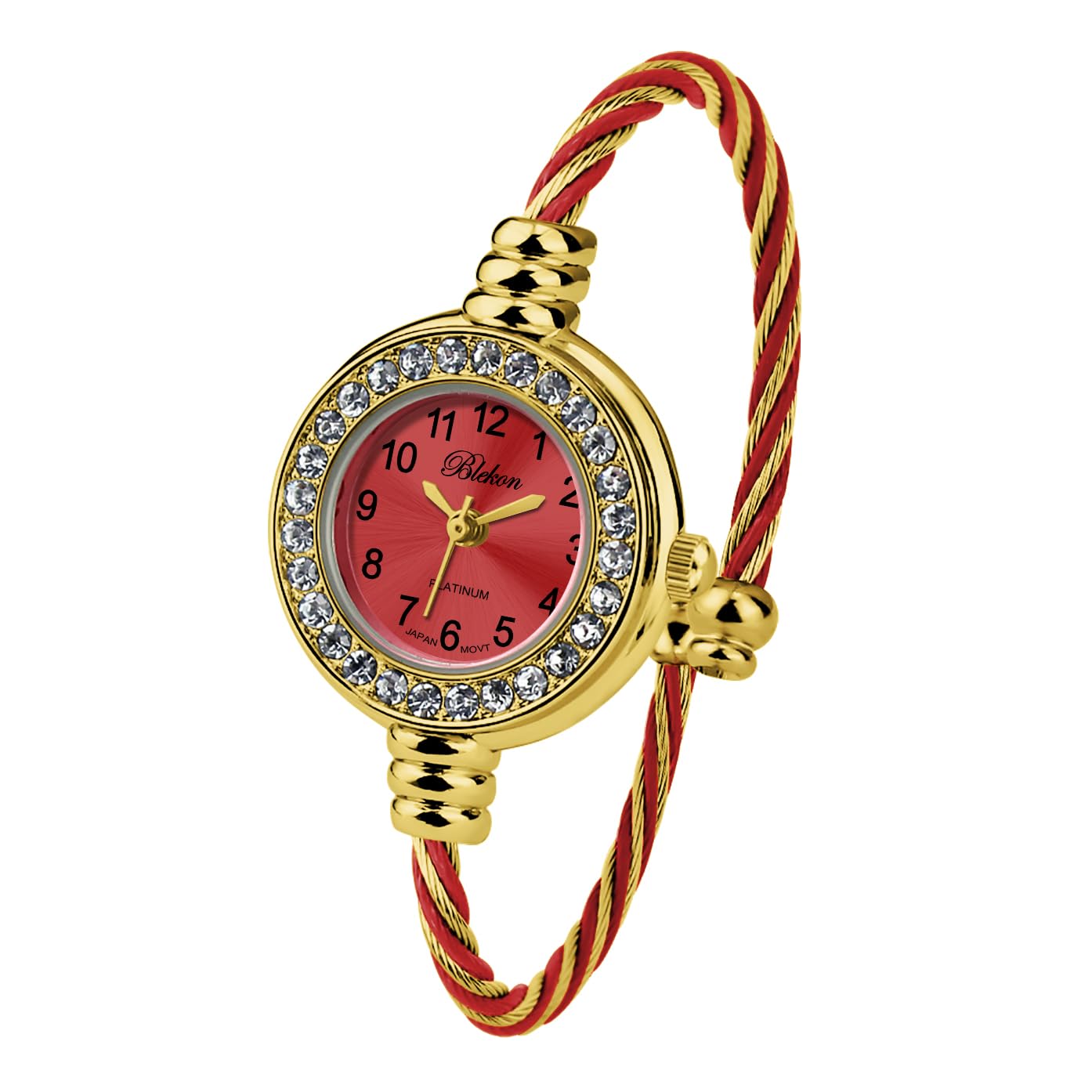 Blekon Collections Women's Cuff Watch - Round Analog Display Arabic Numbers 23mm Case Wire Bracelet Watch for Women Elegant Cable Cuff Bangle Wrist Watch
