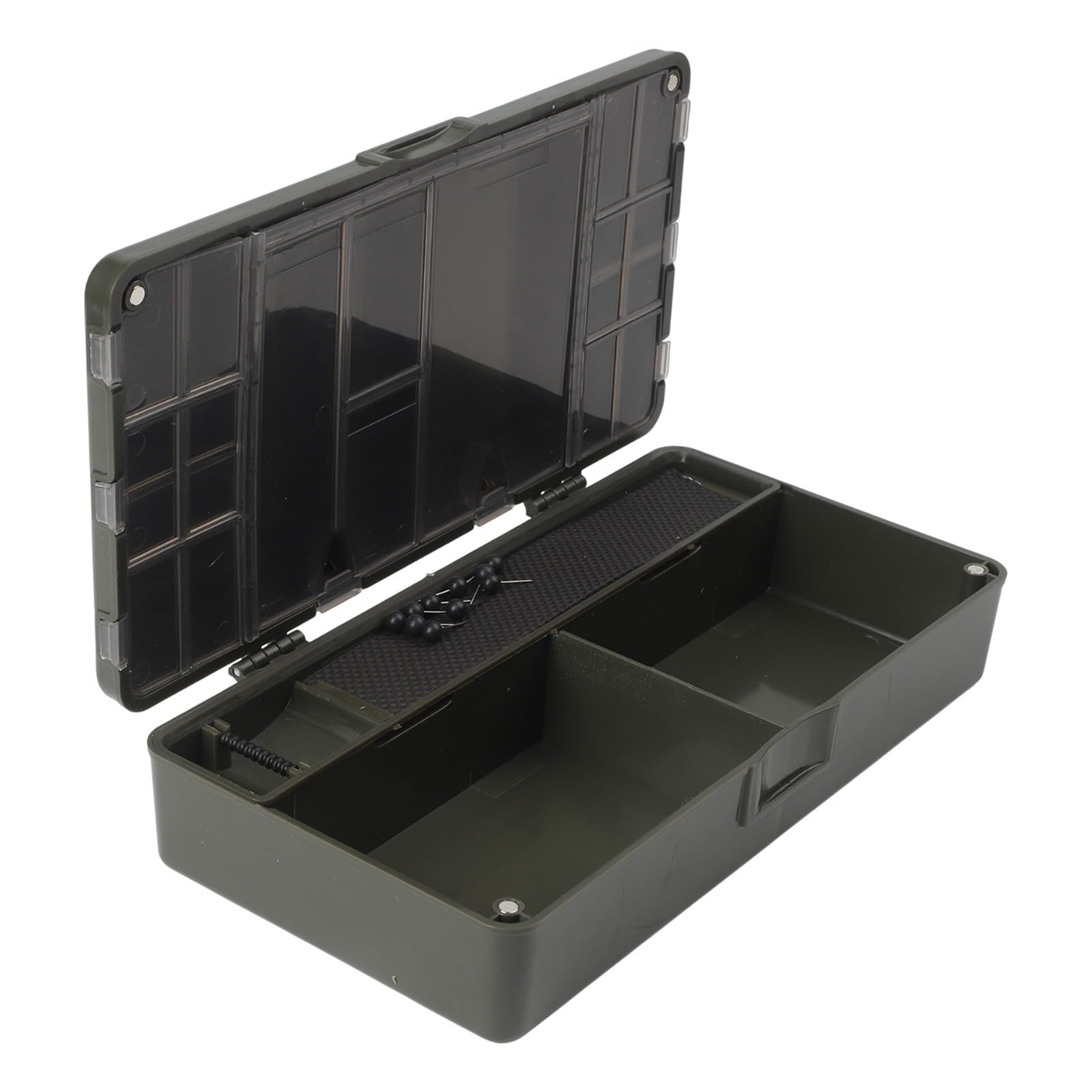 CashMuch Carp Fishing Tackle Box with 10 Rig Pins, Large Compartment for Hooklink Spools, Rig Tool and Scissors, Fishing Equipment Storage System, Black