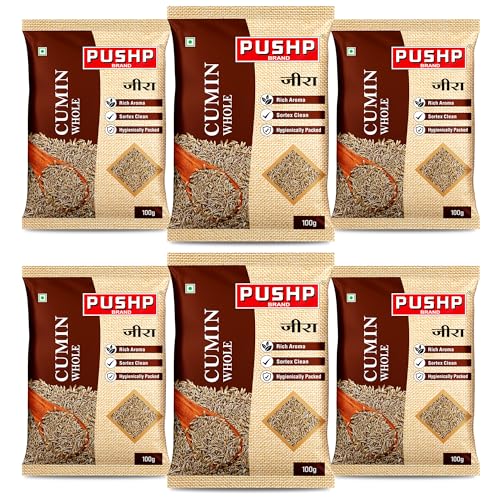Image of Pushp Whole Jeera | 100g Pouch | Premium Cumin Seeds | Aromatic & Flavorful | Ideal for Cooking, Tadka, Seasoning (Pack of 6)