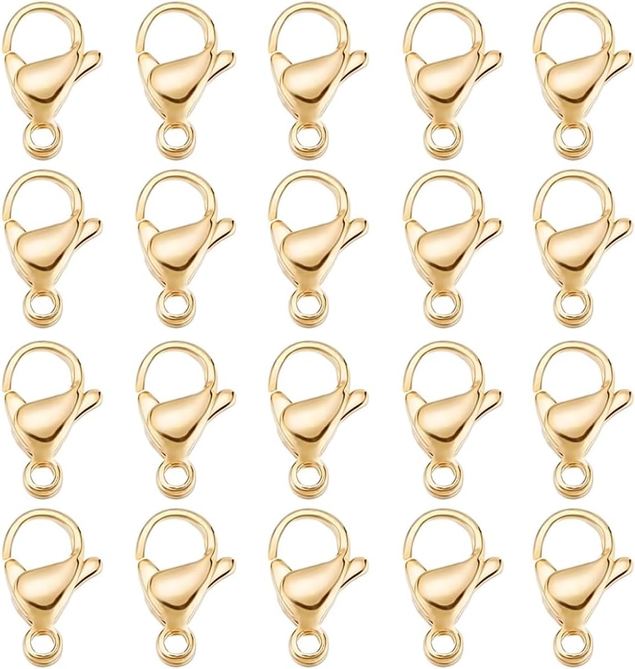 Beebeecraft 1 Box 100Pcs Lobster Claw Clasps 24K Gold Plated 304 Stainless Steel 11x7x3.5mm Jewelry Lobster Clasps for Jewellery Making Bracelets Necklace