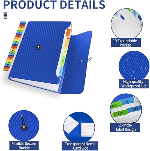 Miniatura 2 de Carpeta de archivos expansible, organizador de archivos de acordeón de 13 bolsillos, tamaño carta A4, organizador de recibos de documentos, carpeta
