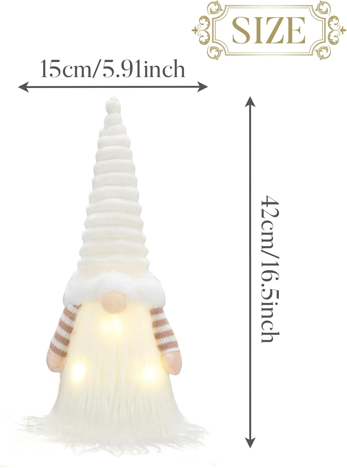 Valery Madelyn Christmas Gnome Tree Topper with Timer, 16.5 Inch White and Gold Fabric Cute Santa Tree Top & Christmas Wreath for Front Door