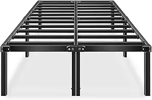 18 Inch Queen Bed Frame No Box Spring Needed High Platform Bedframes with Storage Size Black Metal