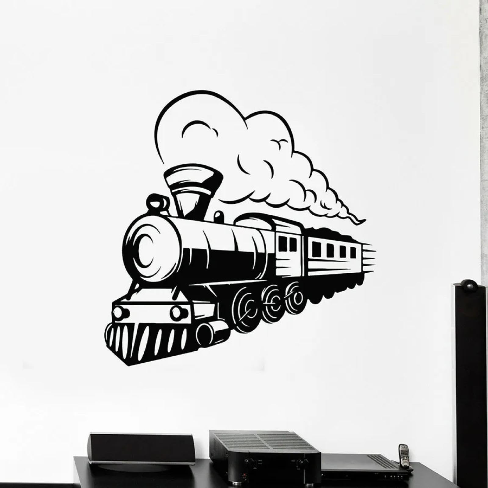 Black/Train Wall Sticker Locomotive Steam Railway Transportation Vinyl Sticker Bedroom Living Room Art Mural