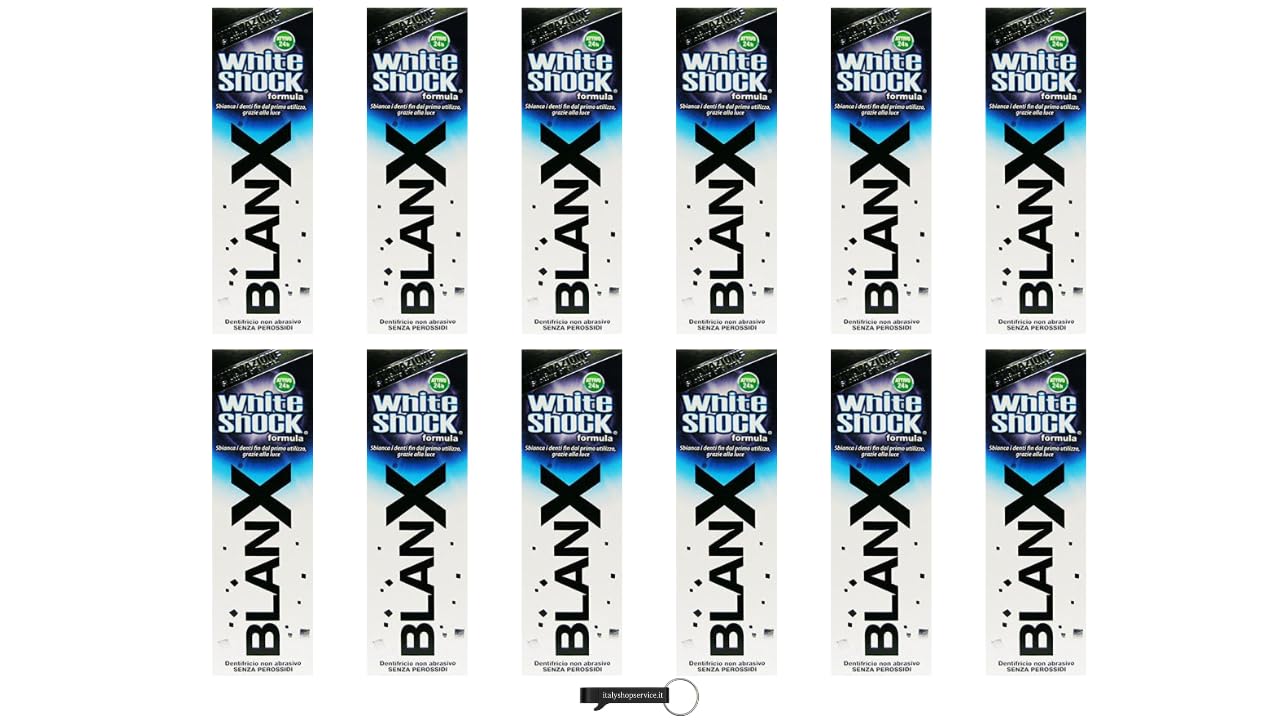 BLANX White Shock Zahnaufhellende Zahnpasta mit ActiluX Technologie, Sanft zum Zahnfleisch, 12 x 75ml Flaschen,+ italy shop free keyring