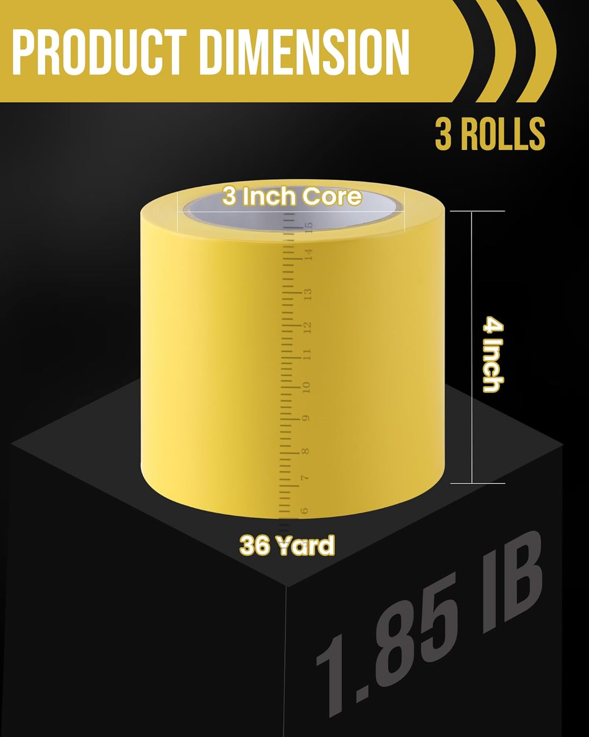 Lichamp 3 Rolls Vinyl Tape, Premium Safety Marking and Traffic Floor Marking Tape, Bundling, Social Distancing, 4 Inch x 36 Yards per Roll, 108 Total Yards, Yellow