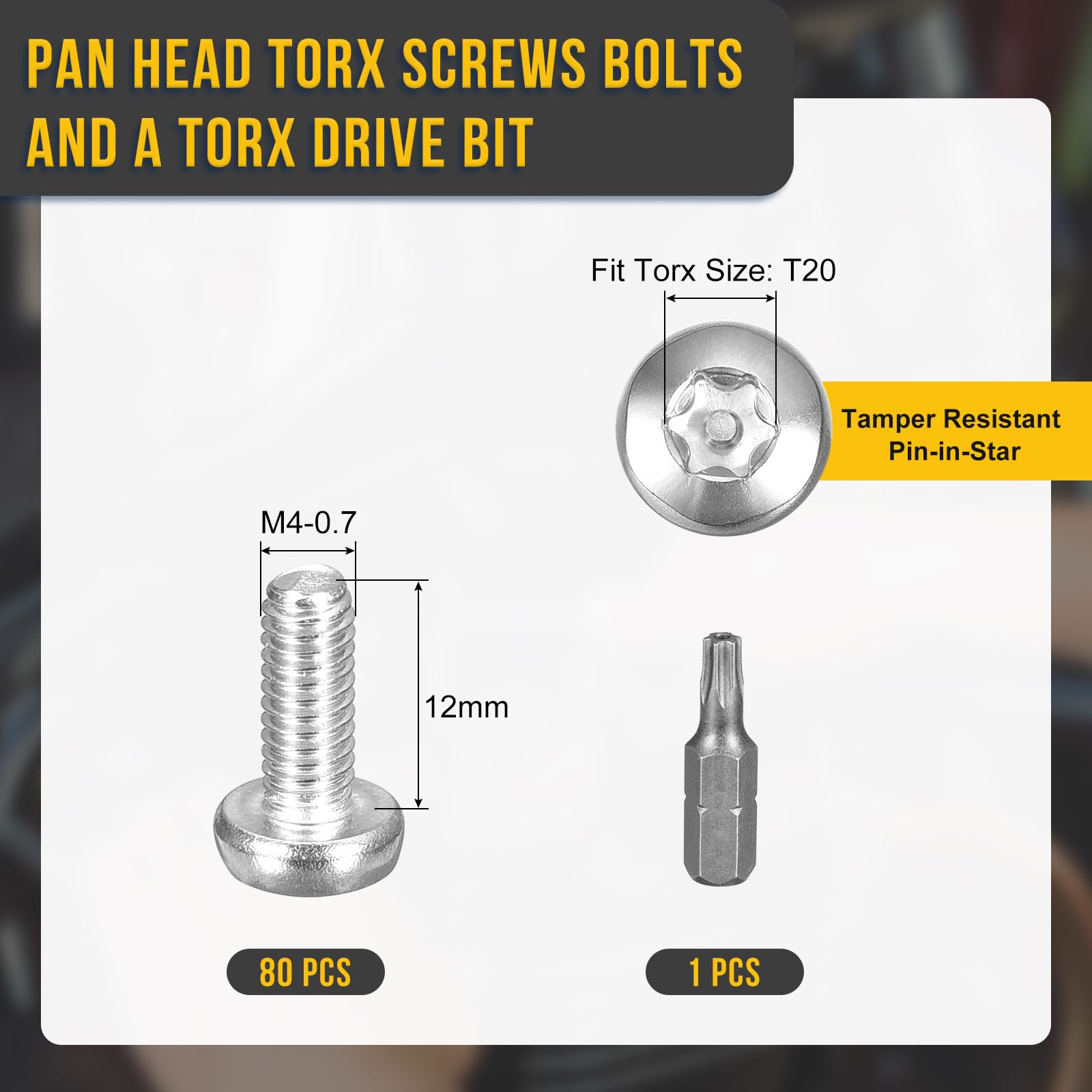 DTGN M4x12mm Pan Head Torx Security Screws, 80Pack, Good for Machinery - Image 2